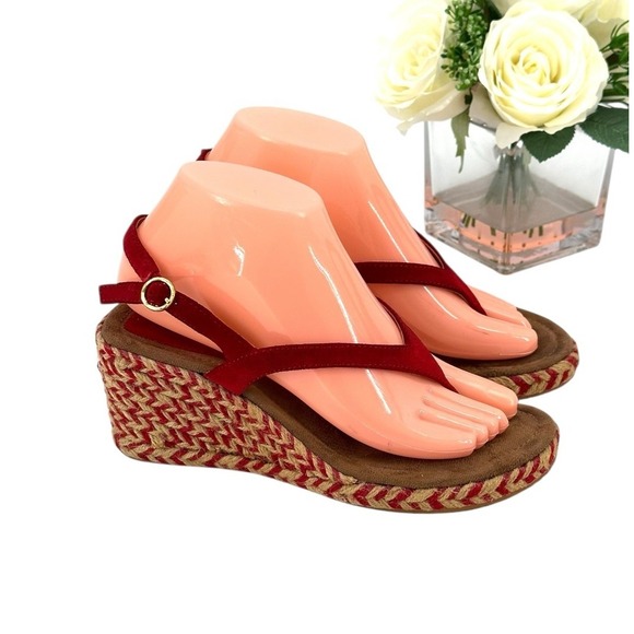 VTG Colin Stuart Victoria's Secret Espadrille Wedge Sandals Sz 7 Red Suede *See - Picture 1 of 12